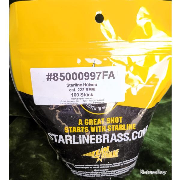 Sachet de 100 �tuis laiton STARLINE calibre  222 Remington amor�age BOXER