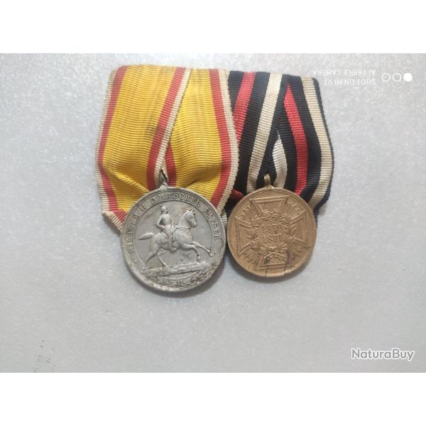 PRUSSE barette 2 m�dailles 1870/1911 cavalerie