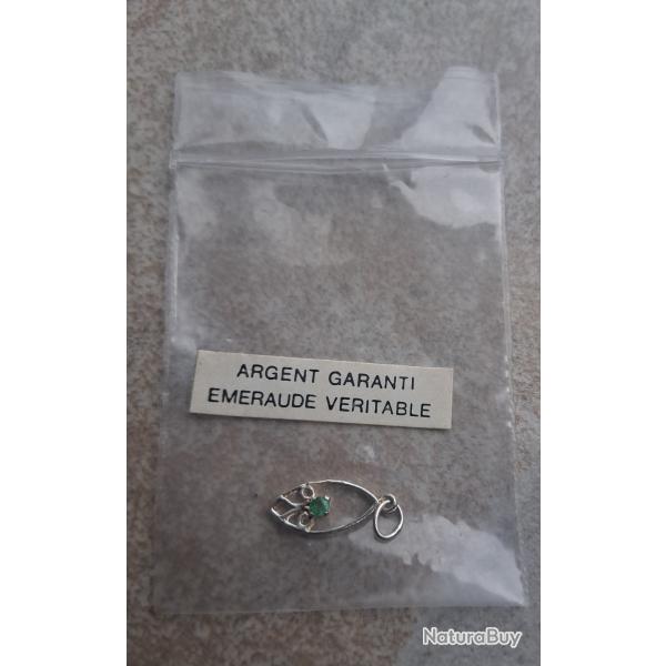 PENDENTIF EN ARGENT �MERAUDE ARTISANAT FRANCAIS ALSACE NEUF