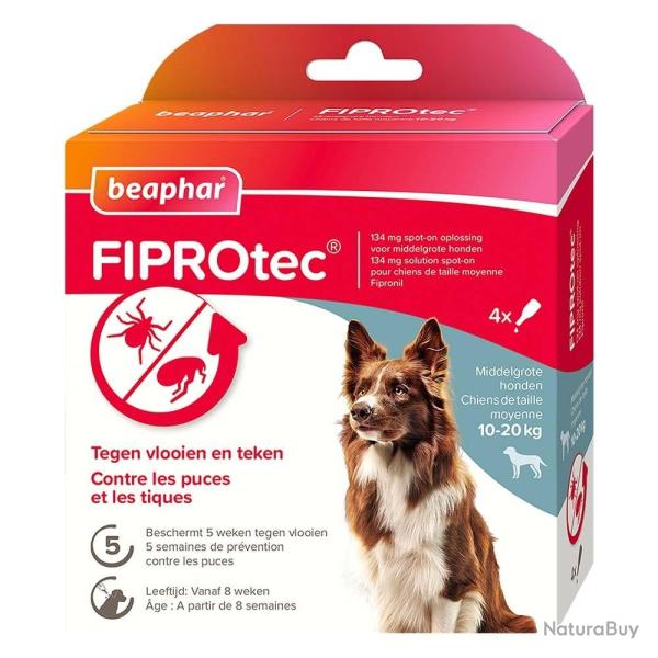 FIPROTEC, Spot on au Fipronil chien moyen (10-20 kg)- 4 x 1,34 ml