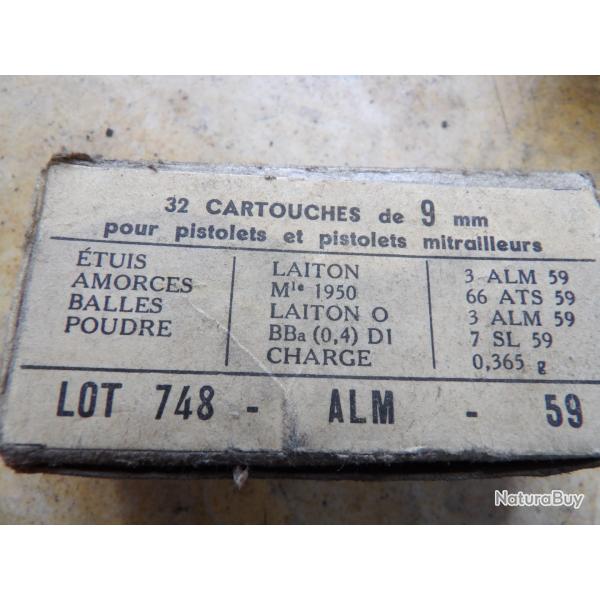 boite 32 9mm neutralis�es 1959 guerre Alg�rie PA50 MAT49 pleine non homog�ne para parachutiste AFN