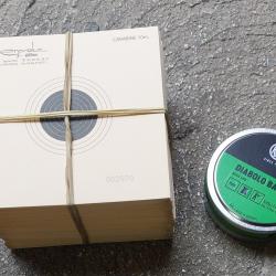 Lot cibles 10 m carabine + 1 boite de plombs neuf.