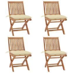 Chaises pliables de jardin avec coussins lot de 4 Teck solide