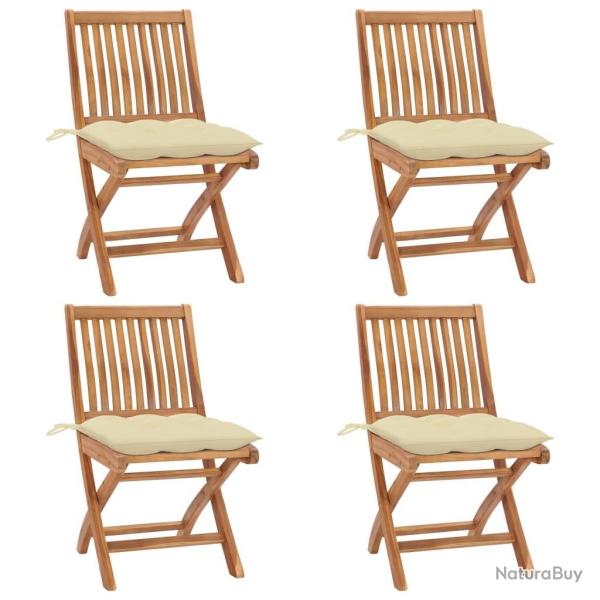 Chaises pliables de jardin avec coussins lot de 4 Teck solide