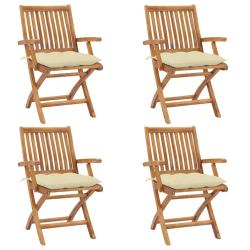 Chaises pliables de jardin avec coussins lot de 4 Teck solide