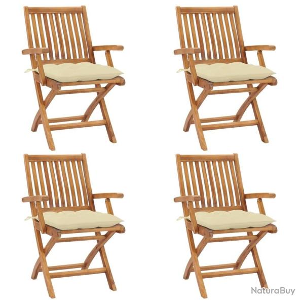 Chaises pliables de jardin avec coussins lot de 4 Teck solide