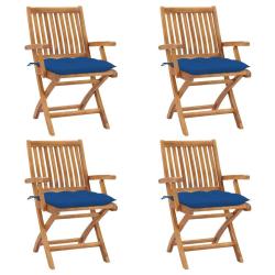 Chaises pliables de jardin avec coussins lot de 4 Teck solide