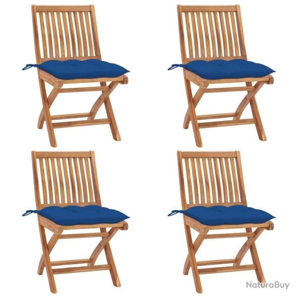 Chaises pliables de jardin avec coussins lot de 4 Teck solide