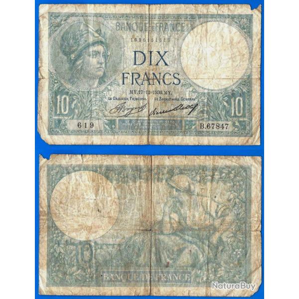 France 10 Francs 1936 Minerve Billet Franc Frcs Frs Frs