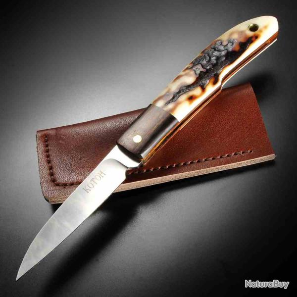 Couteau Kotoh Knives Lame Acier D2 Manche Bois de Cerf Slipjoint Made Japan Etui KOT422521