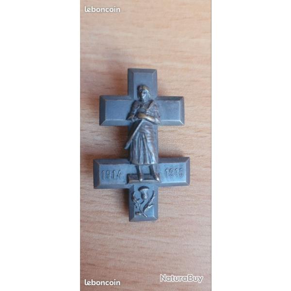 Insigne patriotique 1�re guerre mondiale 1914 1915 jeanne d'arc croix de lorraine