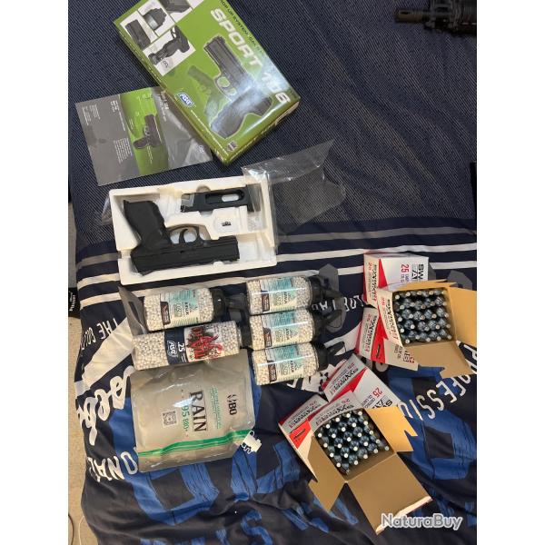 Lot airsoft sport 106 ASG + 9500 bille biod�gradable + 139 cartouches de CO2 12g