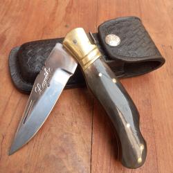 Gros Couteau de Chasse LAGUIOLE Manche en Corne avec &Eacute;tui en cuir