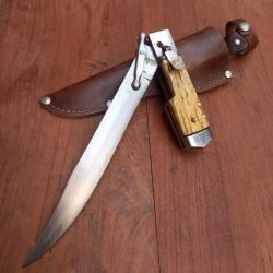 Joli Couteau Dague de Chasse &agrave; la d estaing Inox Manche en R&eacute;sine avec &Eacute;tui en cuir