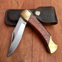 Gros Couteau de Chasse Manche en Bois avec &Eacute;tui en Cuir BUCK