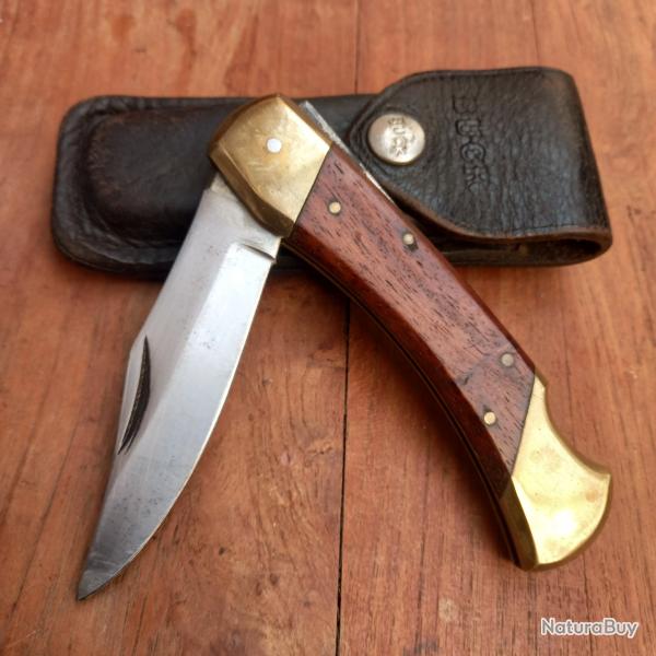 Gros Couteau de Chasse Manche en Bois avec �tui en Cuir BUCK