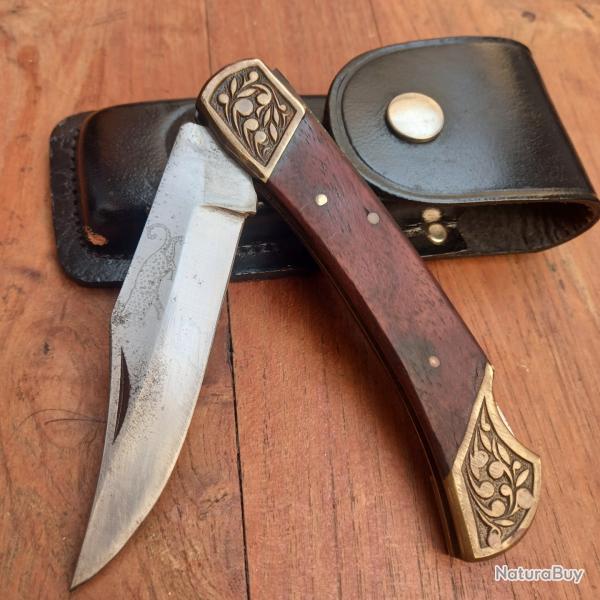 Grand Couteau de Chasse L�OPARD Manche en Bois avec �tui en Cuir