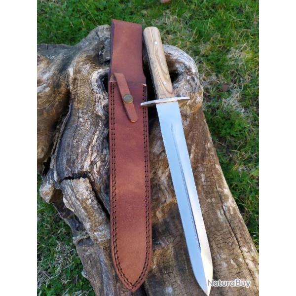 dague de chasse lame 28 cm en acier manche en bois 40 cm +Etui dague HRF
