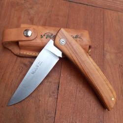 Joli Couteau MUELA SPAIN Manche en Olivier avec &Eacute;tui en Cuir St Rapha&euml;l ap&eacute;ritif