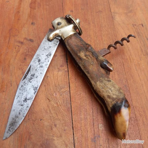 Ancien et Solide Couteau de Chasse Allemand SOLINGEN 2 Pi�ces Manche en Patte de Chevreuil