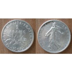 France 1 Franc 1907 Semeuse par Roty Piece Argent Francs