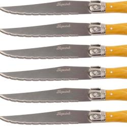 PRADEL EXCELLENCE THIERS BLOC 6 COUTEAUX LAGUIOLE MANCHES FACON CORNE BLONDE 28/4