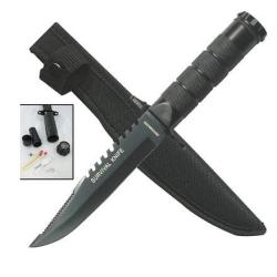 Couteau de survie d'urgence noir de 8,5 pouces avec kit et &eacute;tui G87