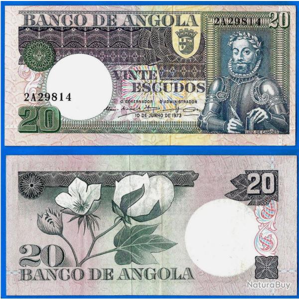 Angola 20 Escudos 1973 Luiz de Camoes Billet Afrique Colonie Portugal