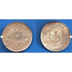 Singapour 10 Cents 1990 Pi&egrave;ce Fleurs Asie