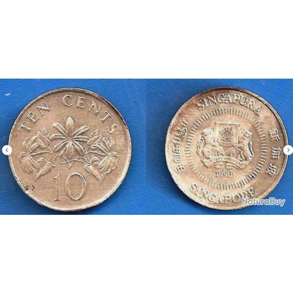 Singapour 10 Cents 1990 Pi�ce Fleurs Asie