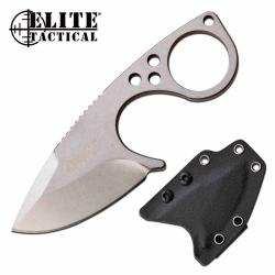Couteau Elite Tactical Teardrop Lame Acier D2 Tumbled Anneau de Doigt Housse Kydex ETFIX011