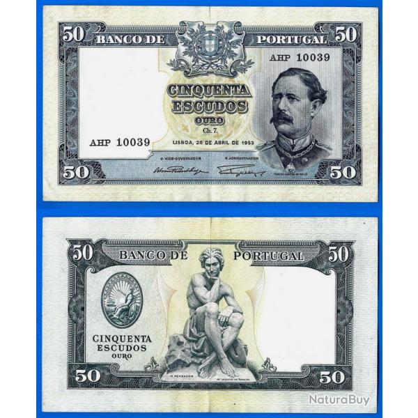 Portugal 50 Escudos 1953 Serie 7 Prefix AHP Pereira De Mello Billet