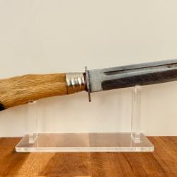 Couteau fixe artisanal manche patte de chevreuil / cervid&eacute; avec &eacute;tui cuir