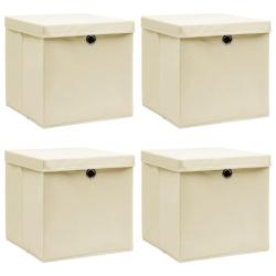 Bo&icirc;tes de rangement &agrave; couvercles 4 pcs Cr&egrave;me 32x32x32 cm Tissu