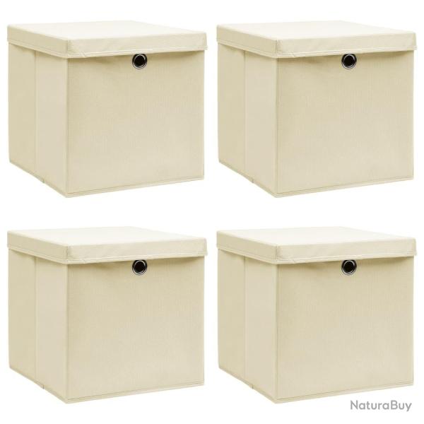 Bo�tes de rangement � couvercles 4 pcs Cr�me 32x32x32 cm Tissu