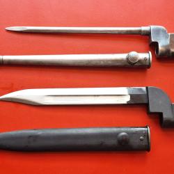 Deux baionnettes n&deg;4 Mk II (clou) et n&deg;9 Mk 1 pour fusil Lee-Enfield n&deg;4