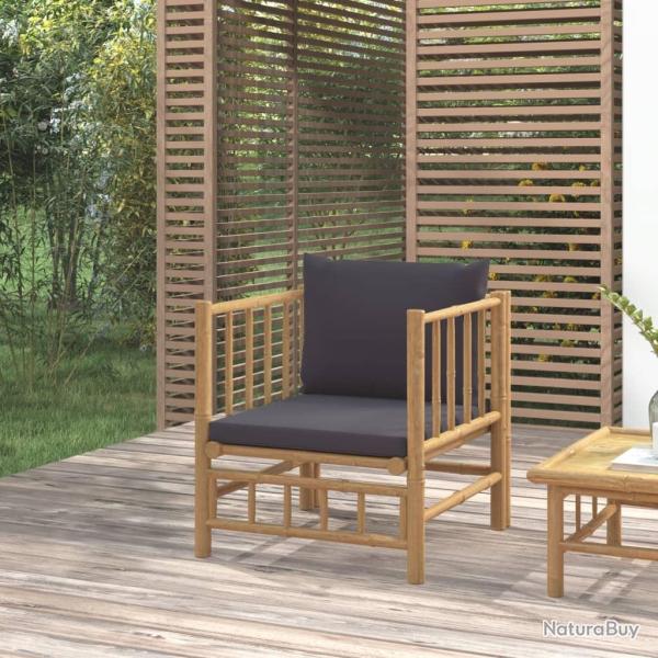 Canap� de jardin avec coussins gris fonc� bambou