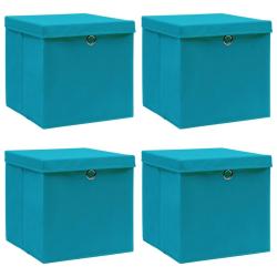 Bo&icirc;tes de rangement et couvercles 4 pcs Bleu 32x32x32 cm Tissu