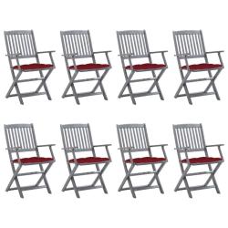 Chaises pliables d'ext&eacute;rieur lot de 8 et coussins Bois d'acacia