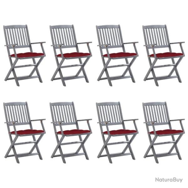 Chaises pliables d'ext�rieur lot de 8 et coussins Bois d'acacia