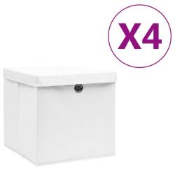 Bo&icirc;tes de rangement avec couvercles 4 pcs 28x28x28 cm Blanc
