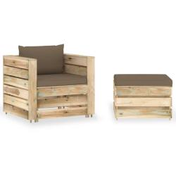 Salon de jardin 2 pcs avec coussins Bois impr&eacute;gn&eacute; de vert