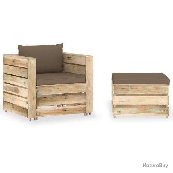 Salon de jardin 2 pcs avec coussins Bois impr�gn� de vert