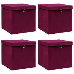 Bo&icirc;tes de rangement 4 pcs Rouge fonc&eacute; 32x32x32 cm Tissu