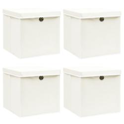 Bo&icirc;tes de rangement avec couvercles 4pcs Blanc 32x32x32cm Tissu