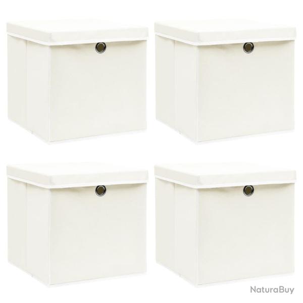 Bo�tes de rangement avec couvercles 4pcs Blanc 32x32x32cm Tissu