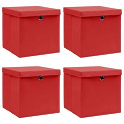 Bo&icirc;tes de rangement et couvercles 4 pcs Rouge 32x32x32 cm Tissu