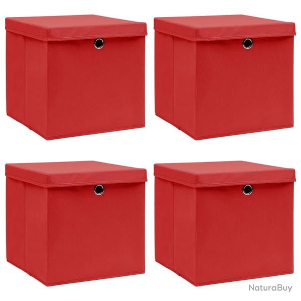 Bo�tes de rangement et couvercles 4 pcs Rouge 32x32x32 cm Tissu
