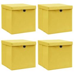 Bo&icirc;tes de rangement et couvercles 4 pcs Jaune 32x32x32 cm Tissu