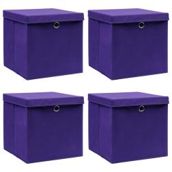 Bo&icirc;tes de rangement avec couvercles 4 pcs 28x28x28 cm Violet